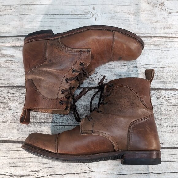 Vintage Brown Leather Lace-Up Cap Toe Boots – Men’s EU 42 Handmade Style - Picture 6 of 9